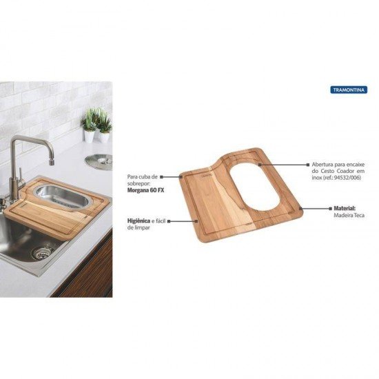 TABUA PARA CUBAS DE SOBREPOR MORGANA TRAMONTINA EM MADEIRA 43,5X41CM