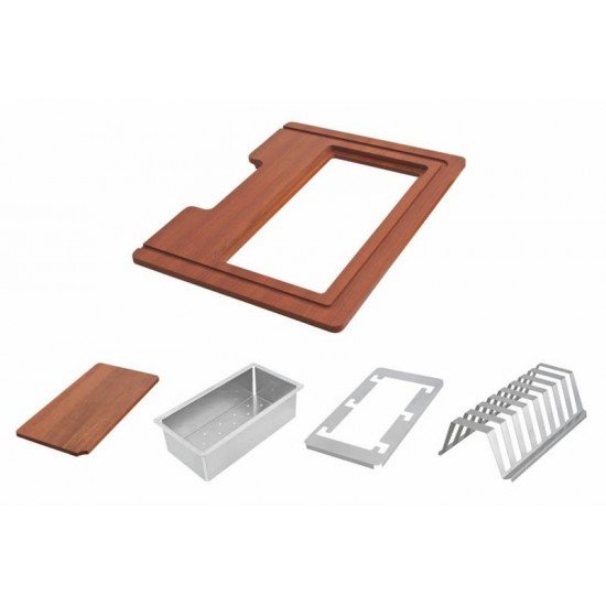 KIT PARA PIA DESIGN COLLECTION ACESSORIOS EM AÇO INOX COM ACABAMENTO SCOTCH BRITE E TABUA EM MADEIRA