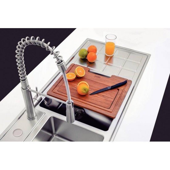 KIT PARA PIA DESIGN COLLECTION ACESSORIOS EM AÇO INOX COM ACABAMENTO SCOTCH BRITE E TABUA EM MADEIRA