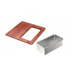 KIT PARA CUBAS QUADRUM DESIGN COLLECTION TABUA EM MADEIRA 42X40 CESTO COADOR EM AÇO INOX TRAMONTINA