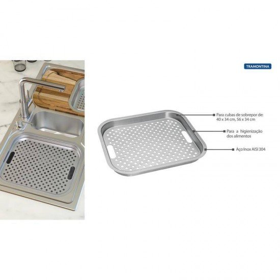 BANDEJA PERFURADA TRAMONTINA EM ACO INOX PARA PIAS E CUBAS 42X36CM