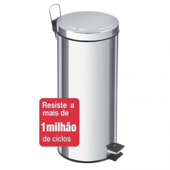 LIXEIRA INOX COM PEDAL TRAMONTINA COM ACABAMENTO POLIDO E BALDE INTERNO REMOVIVEL 30L BRASIL