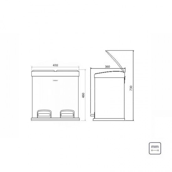 LIXEIRA RETANGULAR PEDAL TRAMONTINA DUPLA ACO INOX ACABAMENTO SCOTCH BRITE E BALDE INTERNO REMOVIVEL