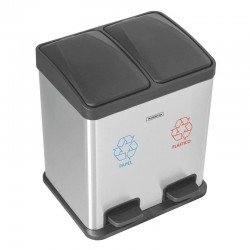 LIXEIRA RETANGULAR PEDAL TRAMONTINA DUPLA ACO INOX ACABAMENTO SCOTCH BRITE E BALDE INTERNO REMOVIVEL