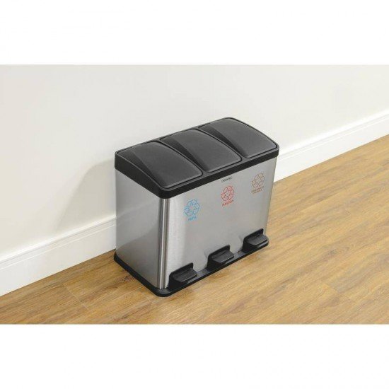 LIXEIRA RETANGULAR PEDAL TRAMONTINA DUPLA EM ACO INOX SCOTCH BRITE E BALDE INTERNO REMOVIVEL 3X15L