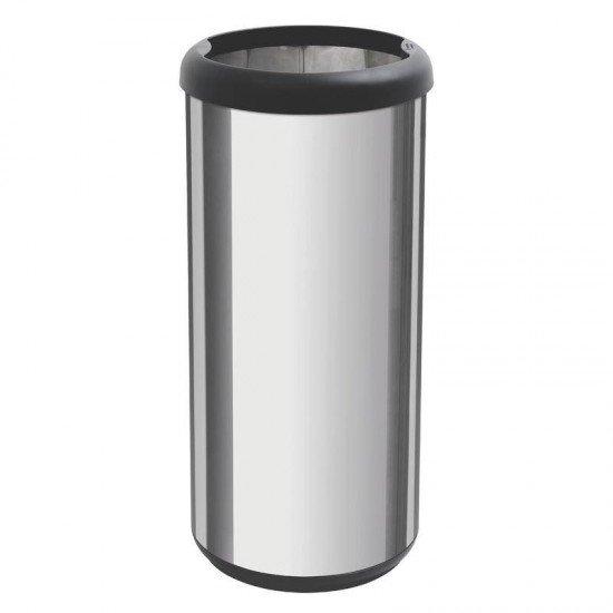 LIXEIRA INOX TRAMONTINA COM ACABAMENTO POLIDO, ARO E BASE PRETA EM POLIPROPILENO 40L