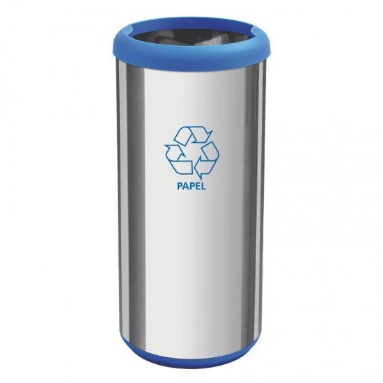 LIXEIRA INOX TRAMONTINA COM ACABAMENTO POLIDO, ARO E BASE AZUL EM POLIPROPILENO 40L