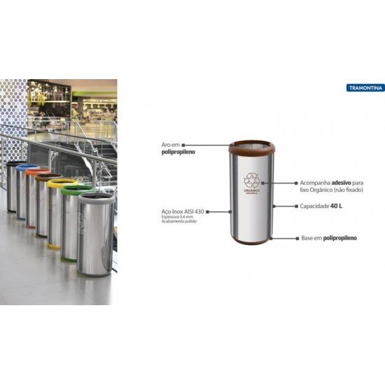 LIXEIRA INOX CAPSULA SELECTA PLUS 40L MARRON TRAMONTINA