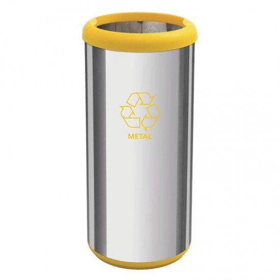 LIXEIRA INOX TRAMONTINA COM ACABAMENTO POLIDO, ARO E BASE AMARELO EM POLIPROPILENO 40L