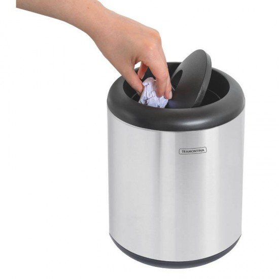 LIXEIRA INOX TRAMONTINA COM ACABAMENTO SCOTCH BRITE E TAMPA INTELIGENTE EM POLIPROPILENO 7 L