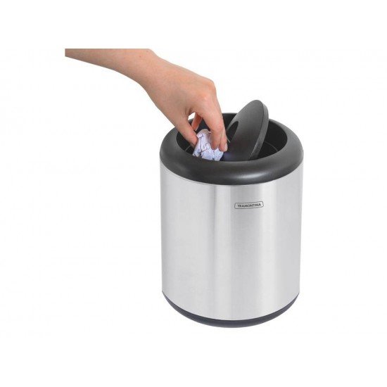 LIXEIRA INOX TRAMONTINA COM ACABAMENTO SCOTCH BRITE E TAMPA INTELIGENTE EM POLIPROPILENO 10 L