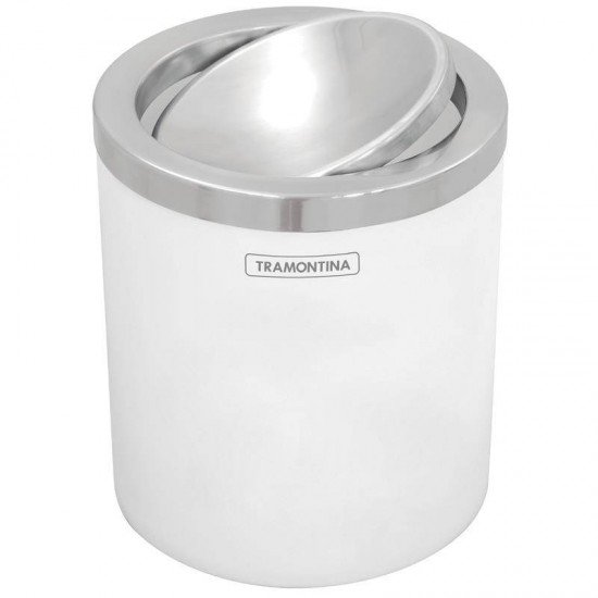 LIXEIRA TRAMONTINA TAMPA BASCULANTE EM ACO INOX ACABAMENTO POLIDO E CORPO EM POLIPROPILENO BRANCO 5L