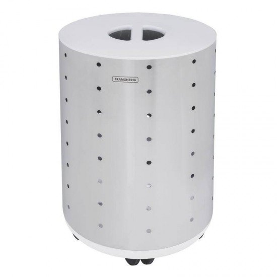 CESTO DE ROUPA BELLA TRAMONTINA ACO INOX ACABAMENTO SCOTCH BRITE RODIZIO E TAMPA BRANCA EM MDF 65KG