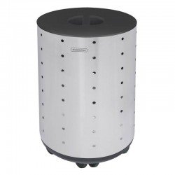 CESTO DE ROUPA BELLA TRAMONTINA EM ACO INOX ACABAMENTO SCOTCH BRITE RODIZIO TAMPA PRETA EM MDF 65KG