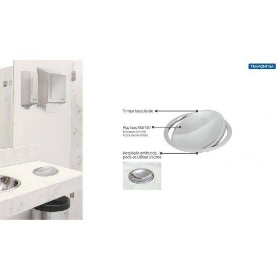 TAMPA BASCULANTE DE EMBUTIR TRAMONTINA EM ACO INOX COM ACABAMENTO POLIDO 22CM
