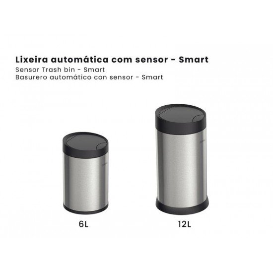 LIXEIRA TRAMONTINA SMART AUTOMÁTICA COM SENSOR EM AÇO INOX COM ACABAMENTO SCOTCH BRITE 6 L