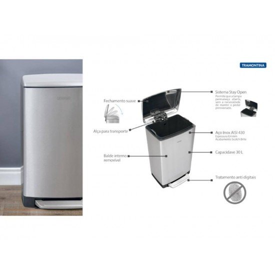 LIXEIRA DE PEDAL INOX D SLIM 30L TRAMONTINA