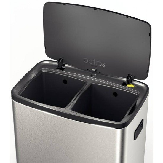 LIXEIRA TRAMONTINA OCTOS EM AÇO INOX COM 02 BALDES REMOVÍVEIS E PEDAL 15 L + 15 L