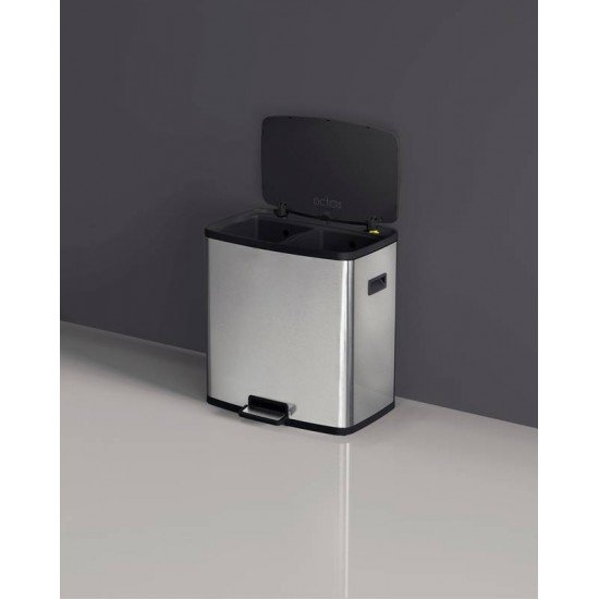 LIXEIRA TRAMONTINA OCTOS EM AÇO INOX COM 02 BALDES REMOVÍVEIS E PEDAL 15 L + 15 L