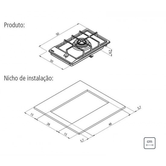 COOKTOP A GAS TRAMONTINA DOMINO 1GX TRI HE SAFESTOP 30 EM ACO INOX