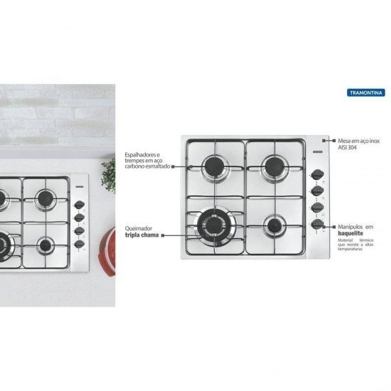 COOKTOP INOX SQUARE 4GX TRI 60 TRAMONTINA
