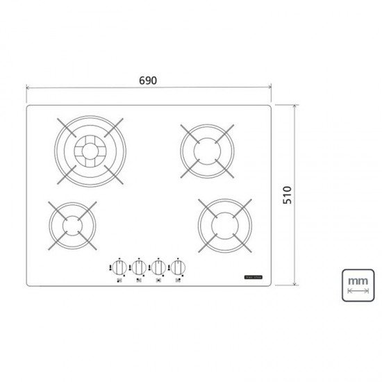 FOGAO COOKTOP TRAMONTINA TRAPEZIO 4 BOCAS TRIPLA CHAMA B 4GG TRI 70