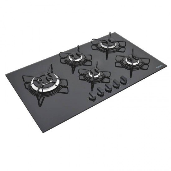 COOKTOP A GAS TRAMONTINA PENTA SIDE PLUS 5GG TRI 90 EM VIDRO TEMPERADO PRETO