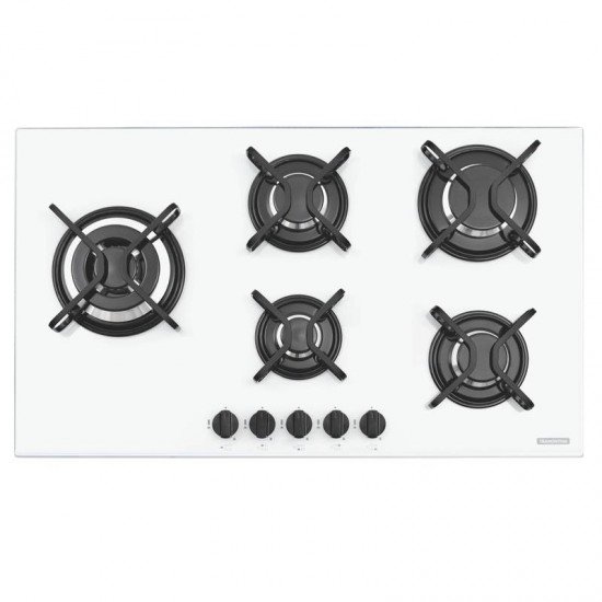 COOKTOP A GAS TRAMONTINA PENTA SIDE PLUS 5GG TRI 90 EM VIDRO TEMPERADO BRANCO