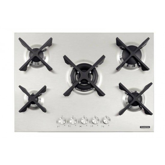COOKTOP A GAS EM AÇO INOX COM ACEND. AUTOMÁTICO 5 QUEIMADORES TRAMONTINA