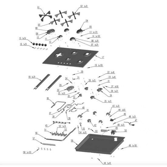 COOKTOP A GAS EM AÇO INOX E TREMPES EM FERRO FUNDIDO COM ACEND. AUT. E 5 QUEIMADORES TRAMONTINA