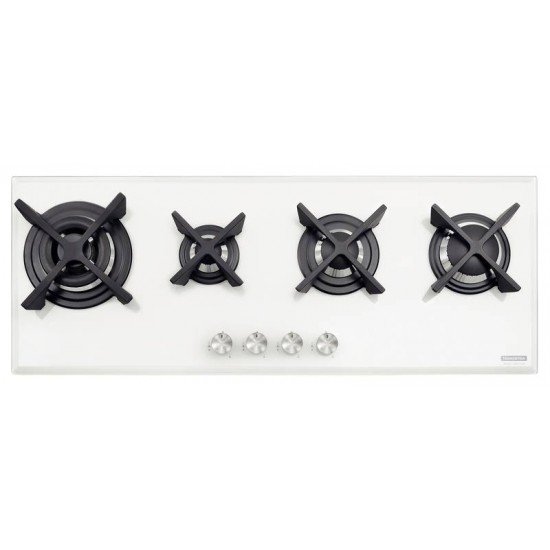 COOKTOP A GAS EM VIDRO TEMPERADO BRANCO E TREMPES EM FERRO FUNDIDO COM ACEND. AUT. 4 QUEIMADORES TRA