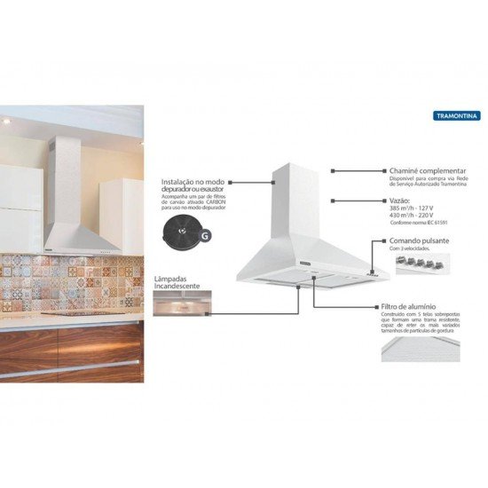 COIFA DE PAREDE ACO INOX PRISMA ECO 60CM TRAMONTINA