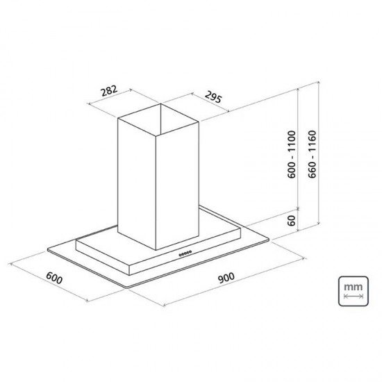 COIFA DE ILHA TRAMONTINA VETRO ISLA FLAT EM AÇO ESCOVADO E VIDRO PRETO 90