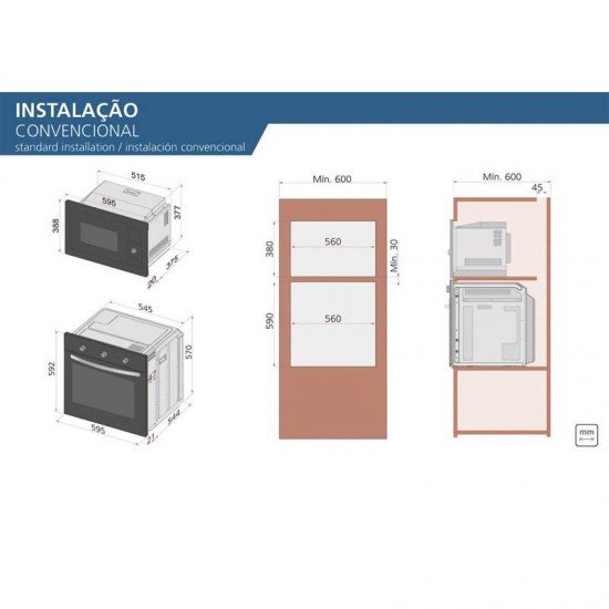 FORNO ELETRICO DE EMBUTIR TRAMONTINA NEW GLASS COOK B 60 F5+ 220V
