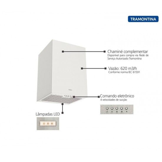 COIFA DE ILHA SQUARE ISLA 40 SILENT EM AÇO INOX 220V TRAMONTINA