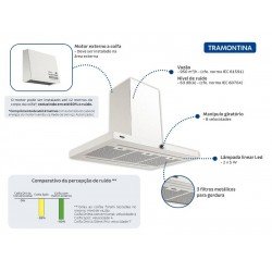 COIFA DE ILHA TRAMONTINA DRITTA ISLA SILENT PRO 90 EM AÇO INOX 220V