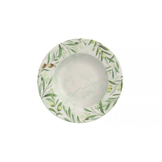 PRATO RASO TRAMONTINA OLIVA EM PORCELANA DECORADA 28 CM