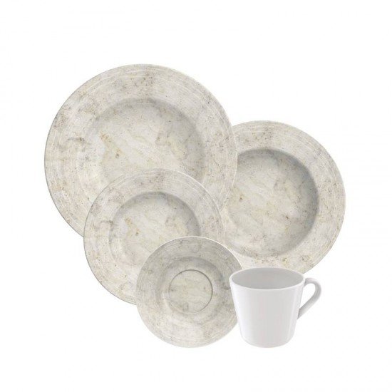 APARELHO DE JANTAR TRAMONTINA TRAVERTINO EM PORCELANA DECORADA 20 PEÇAS