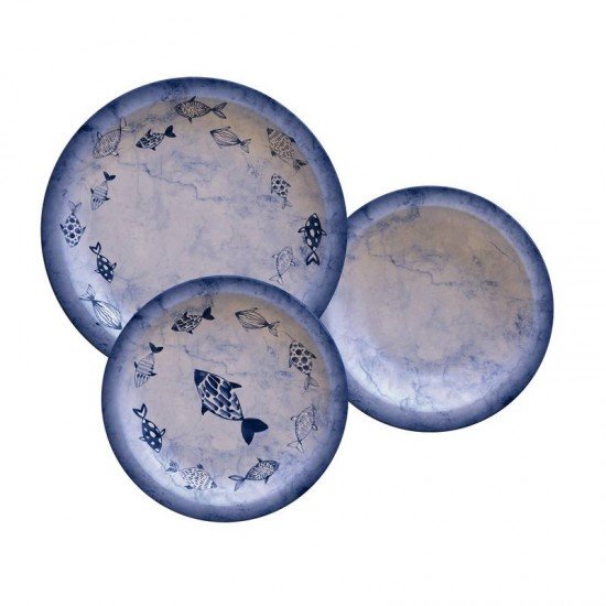 JOGO DE PRATOS TRAMONTINA PEIXES EM PORCELANA DECORADA 12 PEÇAS