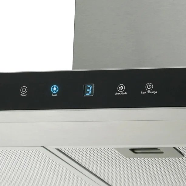 COIFA DE PAREDE FISCHER INFINITY TOUCH 90CM EM AÇO INOX E VIDRO PRETO